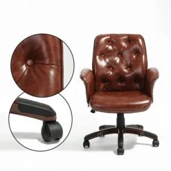 Calicosy Chaises De Bureau Fauteuil De Bureau Chesterfield En Simili Cuir - Marron -Bancs Soldes fauteuil de bureau chesterfield en simili cuir marron 3