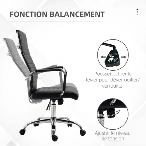 Vinsetto Chaises De Bureau Fauteuil De Bureau Direction Piètement Chromé Accoudoirs Tapissés Noir 7 Vinsetto Chaises De Bureau Fauteuil De Bureau Direction Piètement Chromé Accoudoirs Tapissés Noir – Image 5