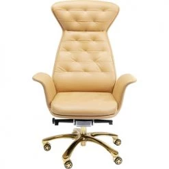 Kare Design Chaises De Bureau Fauteuil De Bureau Pivotant Réglable à Roulettes Beige Et Doré