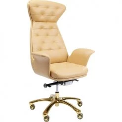 Kare Design Chaises De Bureau Fauteuil De Bureau Pivotant Réglable à Roulettes Beige Et Doré -Bancs Soldes fauteuil de bureau pivotant reglable a roulettes beige et dore 4