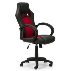 HOMN Chaises De Bureau Fauteuil De Bureau Réglable Et Inclinable Tapissé En Similicuir, Noir -Bancs Soldes fauteuil de bureau reglable inclinable tapisse similicuir noir rouge