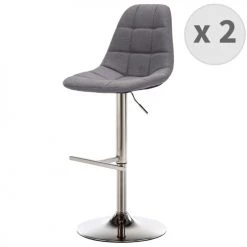 Moloo Chaises Et Tabourets De Bar HENRICK - Tabouret De Bar Réglable Tissu Gris Pied Métal Brossé (x2)