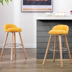 Moloo Chaises Et Tabourets De Bar JENSEN - Tabouret De Bar Scandinave Tissu Curry Pieds Hêtre (x2) -Bancs Soldes jensen tabouret de bar scandinave tissu curry pieds hetre x2 1
