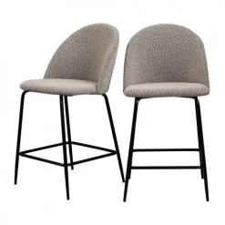 Drawer Chaises Et Tabourets De Bar Lot 2 Fauteuils De Bar 65cm En Tissu Bouclette Et Pieds Noirs Taupe
