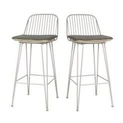 Pomax Chaises Et Tabourets De Bar Lot De 2 Chaises De Bar Design En Métal 67cm Gris Clair -Bancs Soldes lot de 2 chaises de bar design en metal 67cm gris clair 5