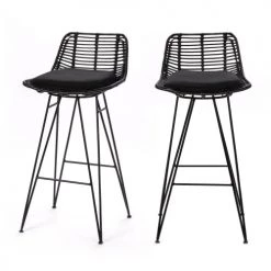 Drawer Chaises Et Tabourets De Bar Lot De 2 Chaises De Bar Design En Rotin 67cm Noir