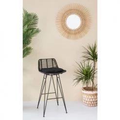Bancs Soldes -Bancs Soldes lot de 2 chaises de bar design en rotin 75cm noir 1