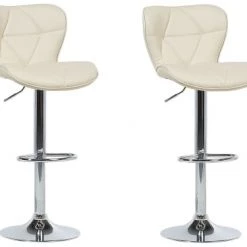 Beliani Chaises Et Tabourets De Bar Lot De 2 Chaises De Bar En Cuir PU Beige