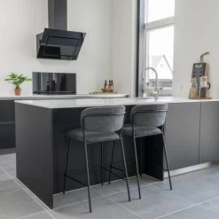 House Nordic Chaises Et Tabourets De Bar Lot De 2 Chaises De Bar En Tissu Et Métal Gris Foncé -Bancs Soldes lot de 2 chaises de bar en tissu et metal gris fonce 1