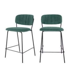 House Nordic Chaises Et Tabourets De Bar Lot De 2 Chaises De Bar En Tissu Et Métal Vert
