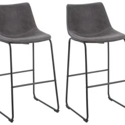 Beliani Chaises Et Tabourets De Bar Lot De 2 Chaises De Bar En Tissu Gris