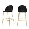 House Nordic Chaises Et Tabourets De Bar Lot De 2 Chaises De Bar En Velours Et Pieds Dorés Noir -Bancs Soldes lot de 2 chaises de bar en velours et pieds dores noir