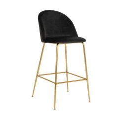 House Nordic Chaises Et Tabourets De Bar Lot De 2 Chaises De Bar En Velours Et Pieds Dorés Noir -Bancs Soldes lot de 2 chaises de bar en velours et pieds dores noir 2