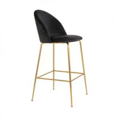 House Nordic Chaises Et Tabourets De Bar Lot De 2 Chaises De Bar En Velours Et Pieds Dorés Noir -Bancs Soldes lot de 2 chaises de bar en velours et pieds dores noir 3