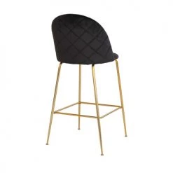 House Nordic Chaises Et Tabourets De Bar Lot De 2 Chaises De Bar En Velours Et Pieds Dorés Noir -Bancs Soldes lot de 2 chaises de bar en velours et pieds dores noir 4