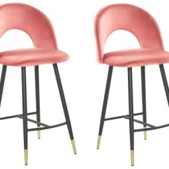 Beliani Chaises Et Tabourets De Bar Lot De 2 Chaises De Bar En Velours Rouge Corail