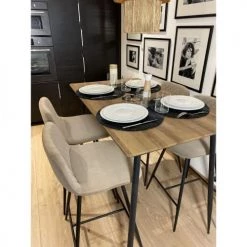 Pirouette Paris Chaises Et Tabourets De Bar Lot De 2 Chaises De Bar En Velours Taupe Pieds En Métal Noir -Bancs Soldes lot de 2 chaises de bar en velours taupe pieds en metal noir 2