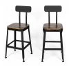 Drawer Chaises Et Tabourets De Bar Lot De 2 Chaises De Bar Métal Et Bois 63cm Bois Foncé Et Noir -Bancs Soldes lot de 2 chaises de bar metal et bois 63cm bois fonce et noir