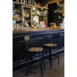 Drawer Chaises Et Tabourets De Bar Lot De 2 Chaises De Bar Métal Et Bois 63cm Bois Foncé Et Noir -Bancs Soldes lot de 2 chaises de bar metal et bois 63cm bois fonce et noir 2