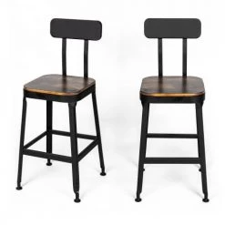 Drawer Chaises Et Tabourets De Bar Lot De 2 Chaises De Bar Métal Et Bois 63cm Bois Foncé Et Noir