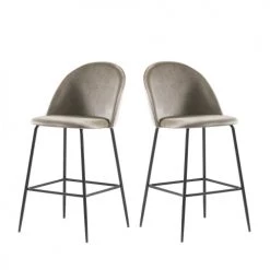 Drawer Chaises Et Tabourets De Bar Lot De 2 Fauteuils De Bar 65cm En Velours Et Pieds Noirs Taupe
