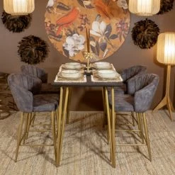 Now’s Home Chaises Et Tabourets De Bar Lot De 2 Fauteuils De Bar En Velours Gris H95cm -Bancs Soldes lot de 2 fauteuils de bar en velours gris h95cm 2