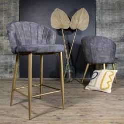 Now’s Home Chaises Et Tabourets De Bar Lot De 2 Fauteuils De Bar En Velours Gris H95cm -Bancs Soldes lot de 2 fauteuils de bar en velours gris h95cm 5