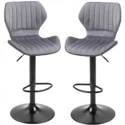 Homcom Chaises Et Tabourets De Bar Lot De 2 Tabouret De Bar Design Contemporain Velours Gris