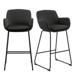 Meubles & Design Chaises Et Tabourets De Bar Lot De 2 Tabourets Avec Accoudoirs En Tissu Gris