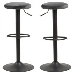 Toilinux Chaises Et Tabourets De Bar Lot De 2 Tabourets De Bar Avec Repose Pieds Et Hauteur Réglable Gris -Bancs Soldes lot de 2 tabourets de bar avec repose pieds et hauteur reglable gris 5