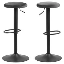 Toilinux Chaises Et Tabourets De Bar Lot De 2 Tabourets De Bar Avec Repose Pieds Et Hauteur Réglable Gris -Bancs Soldes lot de 2 tabourets de bar avec repose pieds et hauteur reglable gris 6