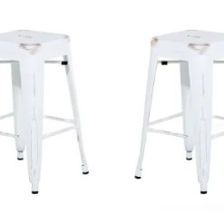Beliani Chaises Et Tabourets De Bar Lot De 2 Tabourets De Bar Blancs Dorés De 60 Cm