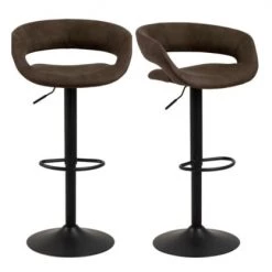 Meubles & Design Chaises Et Tabourets De Bar Lot De 2 Tabourets De Bar Confortables En Tissu Marron