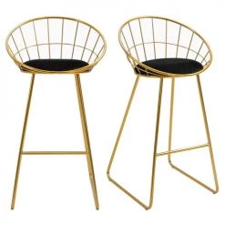Homcom Chaises Et Tabourets De Bar Lot De 2 Tabourets De Bar Design Avec Coussin Velours Noir Et Doré