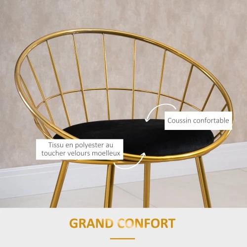 Homcom Chaises Et Tabourets De Bar Lot De 2 Tabourets De Bar Design Avec Coussin Velours Noir Et Doré 8 Homcom Chaises Et Tabourets De Bar Lot De 2 Tabourets De Bar Design Avec Coussin Velours Noir Et Doré – Image 6