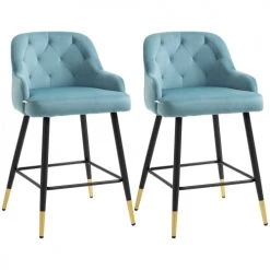 Homcom Chaises Et Tabourets De Bar Lot De 2 Tabourets De Bar Design Chesterfield Effet Capitonné Bleu