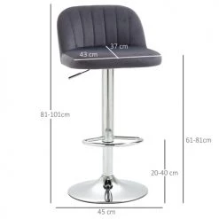 Homcom Chaises Et Tabourets De Bar Lot De 2 Tabourets De Bar Design Contemporain Velours Métal Gris -Bancs Soldes lot de 2 tabourets de bar design contemporain velours metal gris 2
