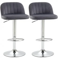 Homcom Chaises Et Tabourets De Bar Lot De 2 Tabourets De Bar Design Contemporain Velours Métal Gris