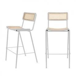 Zuiver Chaises Et Tabourets De Bar Lot De 2 Tabourets De Bar En Cannage 77cm Gris Clair