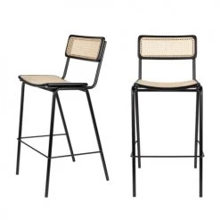 Zuiver Chaises Et Tabourets De Bar Lot De 2 Tabourets De Bar En Cannage 77cm Noir