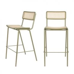 Zuiver Chaises Et Tabourets De Bar Lot De 2 Tabourets De Bar En Cannage 77cm Vert De Gris