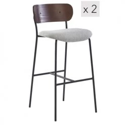 Nordlys Chaises Et Tabourets De Bar Lot De 2 Tabourets De Bar En Métal Et Frêne Tissu Gris