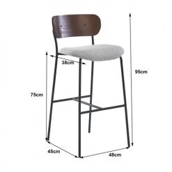 Nordlys Chaises Et Tabourets De Bar Lot De 2 Tabourets De Bar En Métal Et Frêne Tissu Gris -Bancs Soldes lot de 2 tabourets de bar en metal et frene tissu gris 4