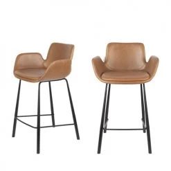 Zuiver Chaises Et Tabourets De Bar Lot De 2 Tabourets De Bar En Métal Et Simili 67,5cm Marron