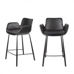 Zuiver Chaises Et Tabourets De Bar Lot De 2 Tabourets De Bar En Métal Et Simili 67,5cm Noir