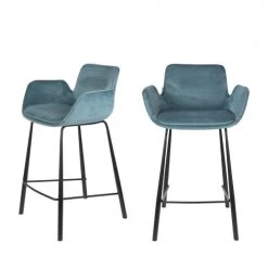 Zuiver Chaises Et Tabourets De Bar Lot De 2 Tabourets De Bar En Métal Et Velours 67,5cm Bleu