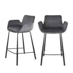 Zuiver Chaises Et Tabourets De Bar Lot De 2 Tabourets De Bar En Métal Et Velours 67,5cm Gris