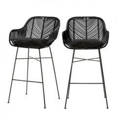 Drawer Chaises Et Tabourets De Bar Lot De 2 Tabourets De Bar En Rotin 68cm Noir
