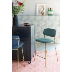 Drawer Chaises Et Tabourets De Bar Lot De 2 Tabourets De Bar En Tissu Avec Pieds Dorés Vert -Bancs Soldes lot de 2 tabourets de bar en tissu avec pieds dores vert 2