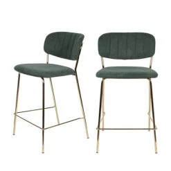 Drawer Chaises Et Tabourets De Bar Lot De 2 Tabourets De Bar En Tissu Avec Pieds Dorés Vert